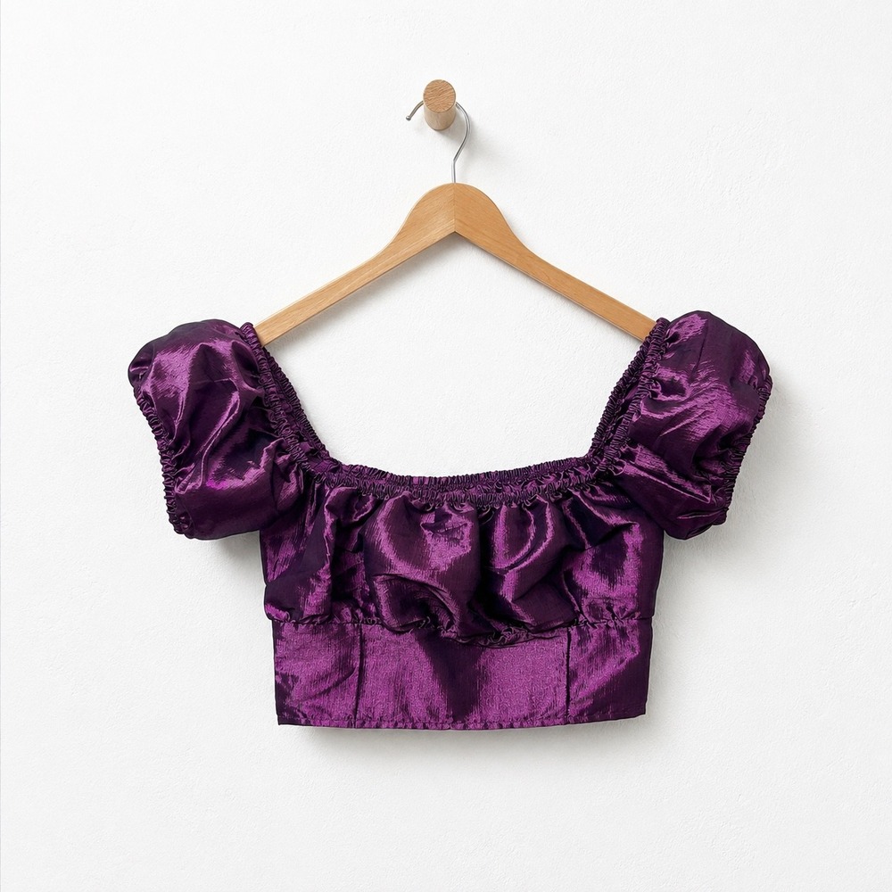 NWT Collective The Label Purple Ruched Satin Crop Top Coquette Balletcore 8⁠